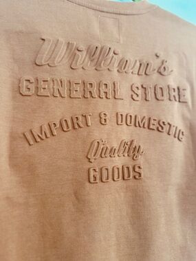 EUC Lark & Owl Brown Boxy Embossed Logo Tee SzL Minimalist Streetwear Earth Tone